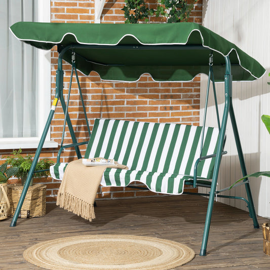 Balansoar de Gradina 3 Locuri Acoperis Parasolar si Structura din Otel si Poliester, 172x110x153 cm, Alb si Verde