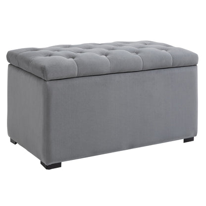Cufar Depozitare Multifunctional – Cu 2 Pouf Catifea Gri