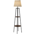 Lampa de Podea cu Rafturi, Lampi Moderne Inalte Independente pentru Camera de Zi, Dormitor, cu Abajur din Material Textil (Becul nu este Inclus), Nuc Maro si Maro Deschis