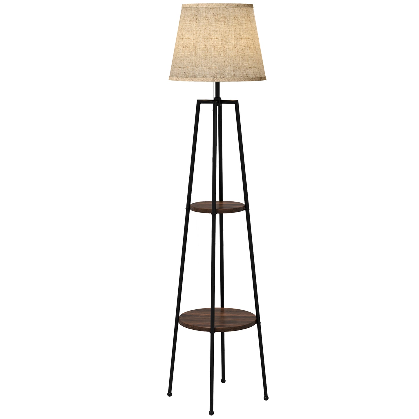 Lampa de Podea cu Rafturi, Lampi Moderne Inalte Independente pentru Camera de Zi, Dormitor, cu Abajur din Material Textil (Becul nu este Inclus), Nuc Maro si Maro Deschis