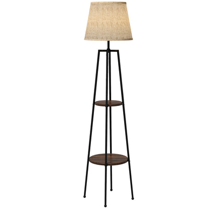 Lampa de Podea cu Rafturi, Lampi Moderne Inalte Independente pentru Camera de Zi, Dormitor, cu Abajur din Material Textil (Becul nu este Inclus), Nuc Maro si Maro Deschis