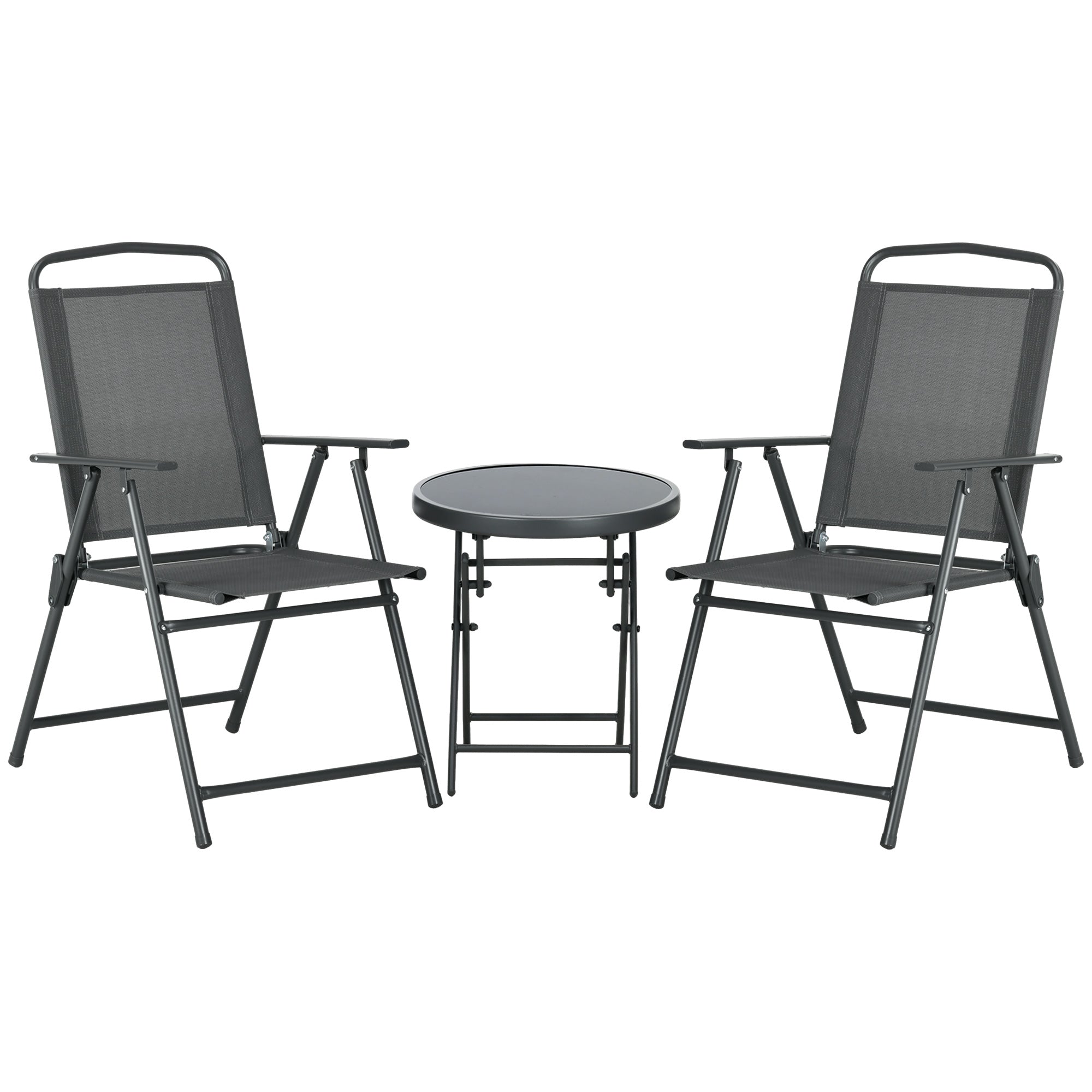 Set de grădină 3 piese cu 2 scaune 53.5x64x93 cm și măsuță de cafea Ø45x50 cm, din metal, gri închis