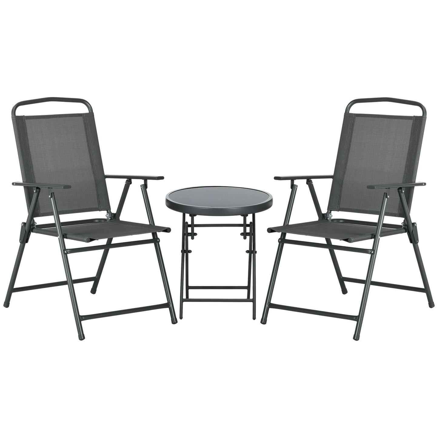 Set de grădină 3 piese cu 2 scaune 53.5x64x93 cm și măsuță de cafea Ø45x50 cm, din metal, gri închis