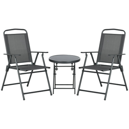 Set de grădină 3 piese cu 2 scaune 53.5x64x93 cm și măsuță de cafea Ø45x50 cm, din metal, gri închis