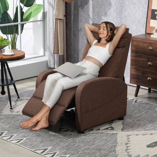Fotoliu Relax Rabatabil cu Suport pentru Picioare, din Material Textil cu Aspect de In, 69x85x100 cm, Maro