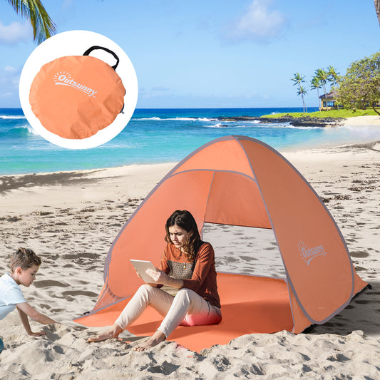 Cort de Plajă Pop Up cu Protecție UV 30+, Fereastră și Geantă de Transport, 200x150x119 cm, Portocaliu