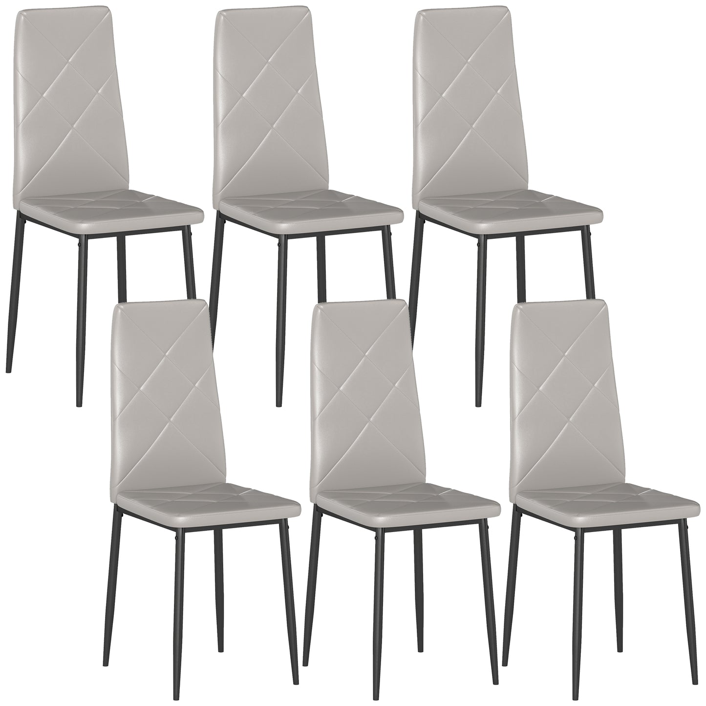 , Set de 6 Scaune, cu Spătar Înalt, din Piele Ecologică și Oțel, 41x50x97 cm, Gri