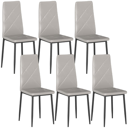 , Set de 6 Scaune, cu Spătar Înalt, din Piele Ecologică și Oțel, 41x50x97 cm, Gri