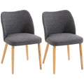 Set 2 Scaune Moderne cu Tapițerie din In, Șezut Confortabil, Spătar Curbat, Picioare din Lemn, Asamblare Ușoară pentru Bucătărie, Cameră, Living.