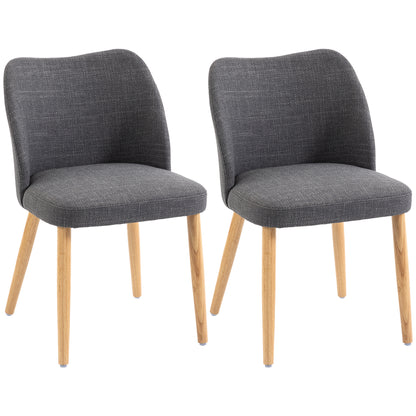 Set 2 Scaune Moderne cu Tapițerie din In, Șezut Confortabil, Spătar Curbat, Picioare din Lemn, Asamblare Ușoară pentru Bucătărie, Cameră, Living.