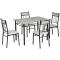 Set masa si scaune 5 buc, masa dreptunghiulara din metal si MDF si 4 scaune de sufragerie cu scaun tapitat cu spuma si poliester