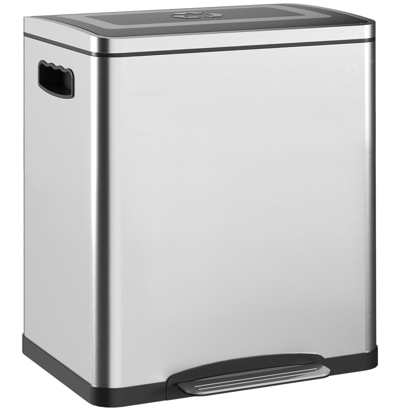 Coș de gunoi cu 2 compartimente de 15L, cu pedală și capac silențios, din oțel inoxidabil și PP, 40x34,8x47,5 cm