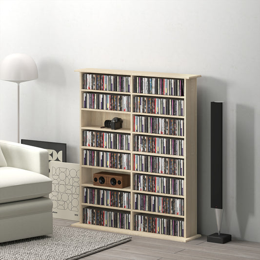 Dulap Bibliotecă pentru CD-uri cu 16 Rafturi, Design Modern, din Lemn, 106,5x24x126,3 cm, Natur