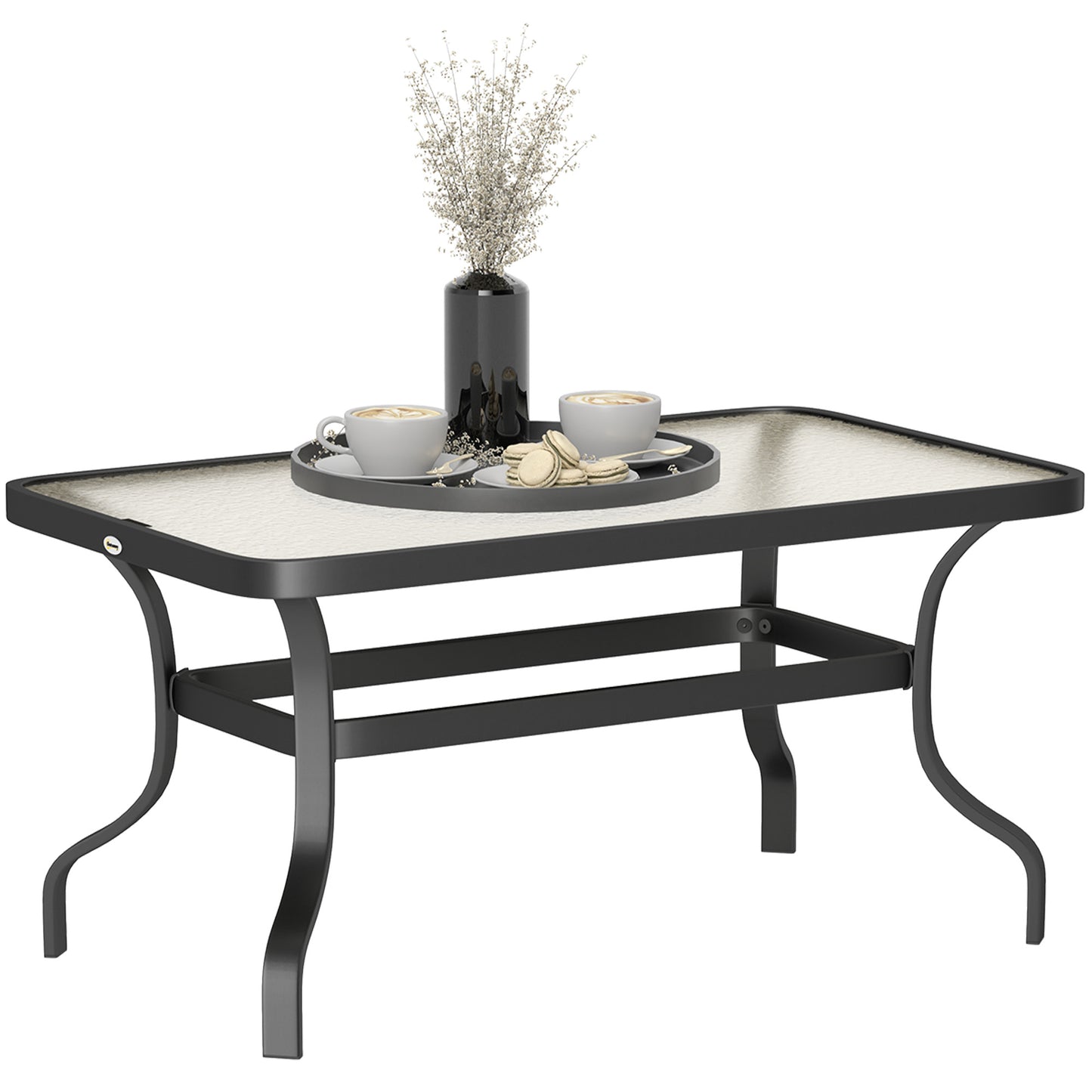 Măsuță de Cafea pentru Exterior cu Blat din Sticlă Securizată, 95x55x46 cm, Negru