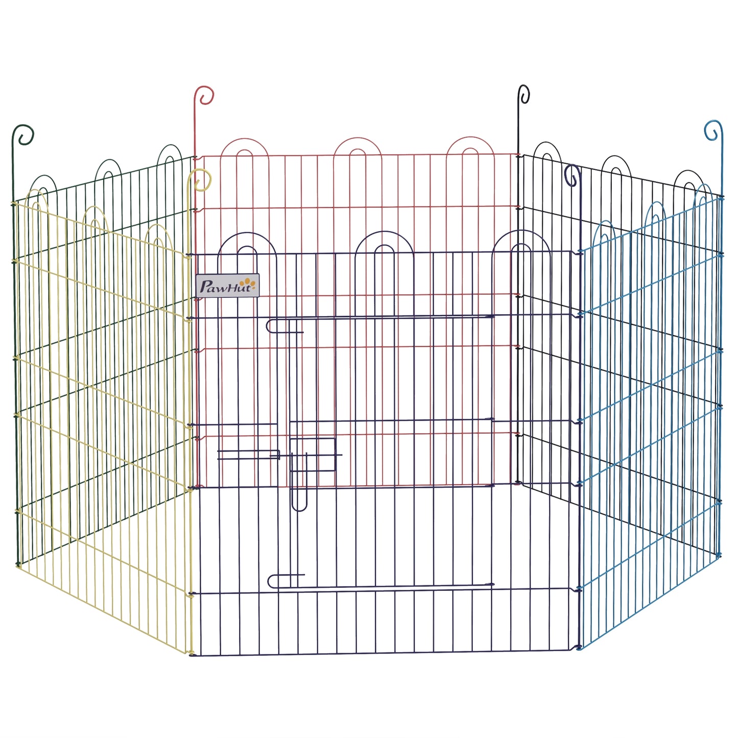 Gard pentru Câini cu 6 Panouri din Metal și Închidere cu Clapetă, Ø120x60 cm, Multicolor