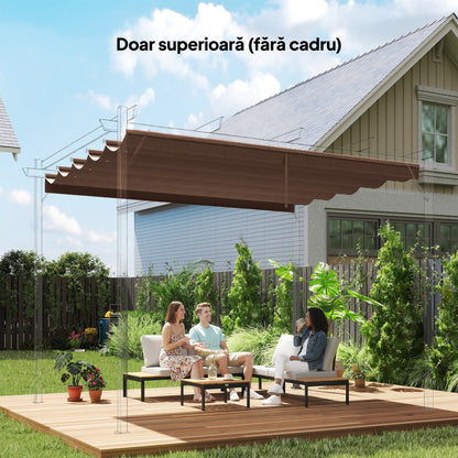 Acoperiș pentru pergolă gazebo cu 10 orificii de drenaj, din poliester, 250x255 cm, pentru pergolă 3x3 m, culoare cafea