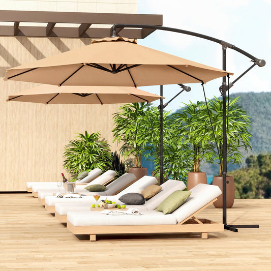 Umbrelă de Soare cu Corzi Anti-Vânt, Orificii de Aerisire, Bază în Cruce și Manivelă, Φ290x243 cm, Gri