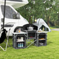 Bucătărie de Camping Pliabilă cu 3 Blaturi, 5 Rafturi Interne și 4 Cârlige, 172x48x119 cm, Negru