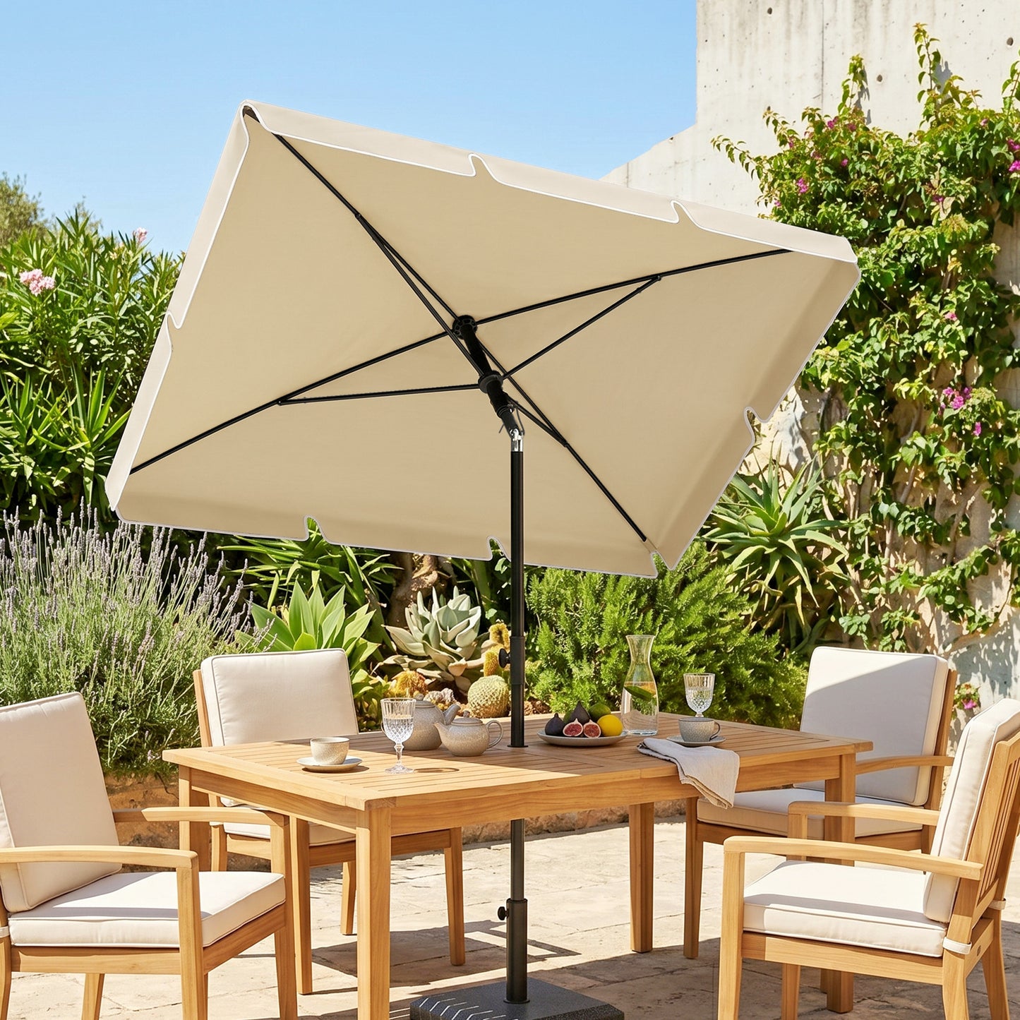 Umbrelă de Grădină Rectangulară și Reglabilă cu Stâlp din Aluminiu, 2x1.3x2.5 m, Bej