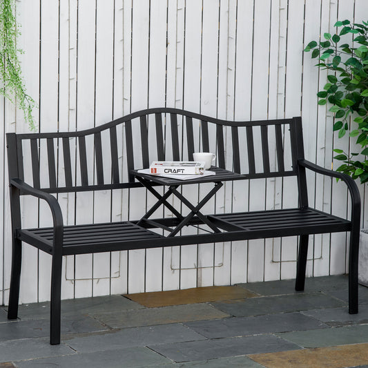 , Băncuță de grădină, Cu masă de cafea integrată, Metal,150 x 58.5 x 90 cm, Negru