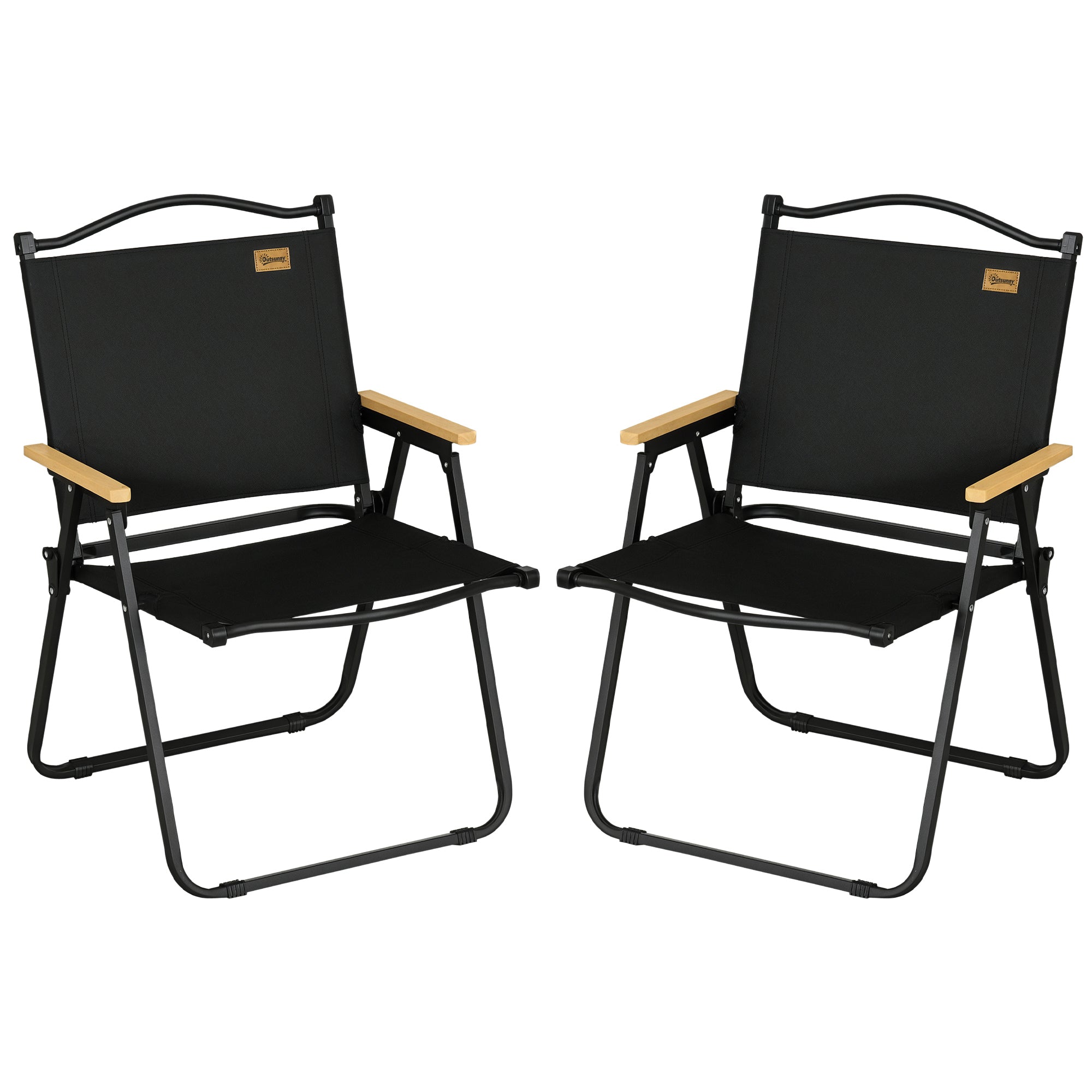 Set 2 Scaune de Exterior Pliabile cu Brațe din Material Textil Oxford și Oțel, Negru