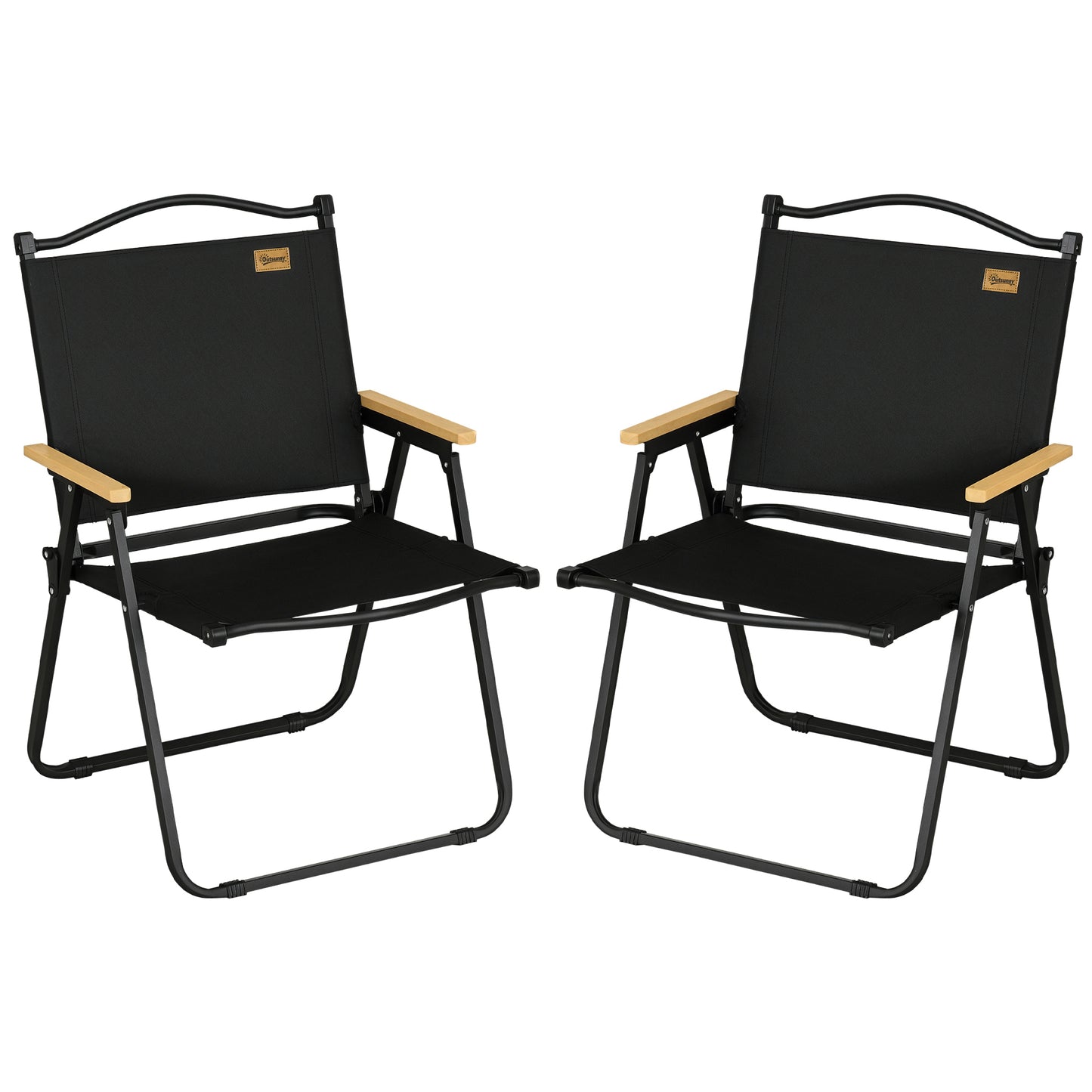 Set 2 Scaune de Exterior Pliabile cu Brațe din Material Textil Oxford și Oțel, Negru