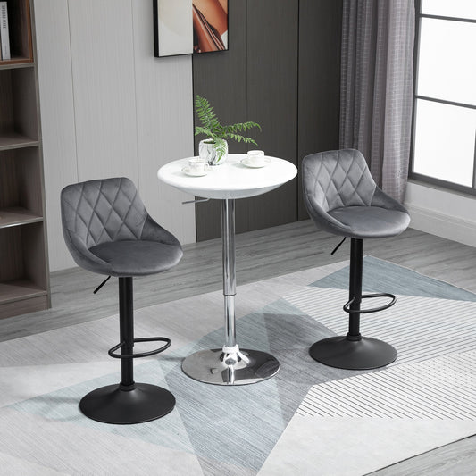 Scaune Bar x2 – Pivotante, Gri Catifelat, inaltime Reglabila