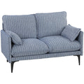 Canapea 2 locuri din material respirabil cu perne groase, 2 perne, cotiere, pentru living, Albastru