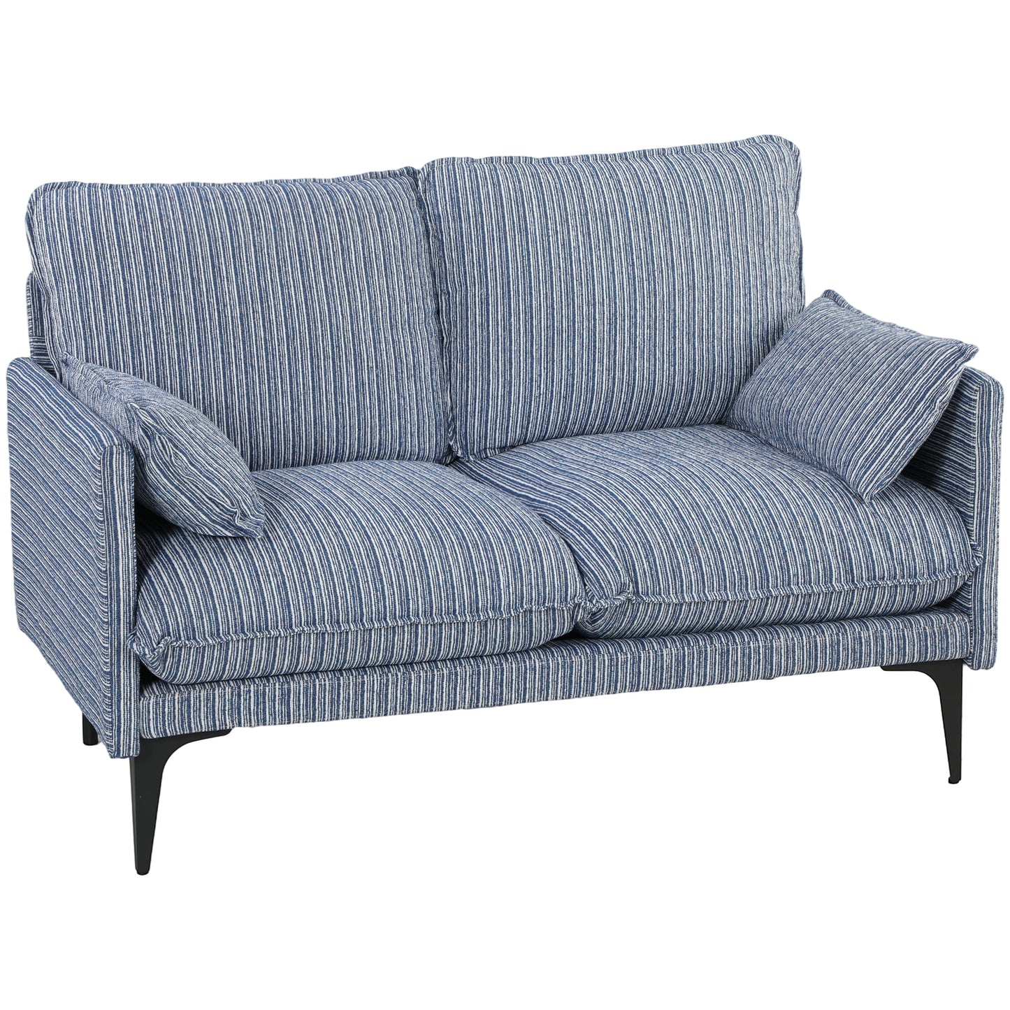 Canapea 2 locuri din material respirabil cu perne groase, 2 perne, cotiere, pentru living, Albastru