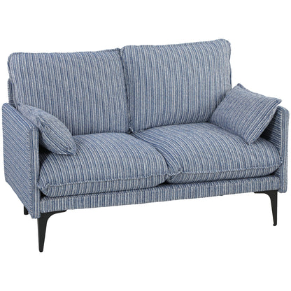 Canapea 2 locuri din material respirabil cu perne groase, 2 perne, cotiere, pentru living, Albastru