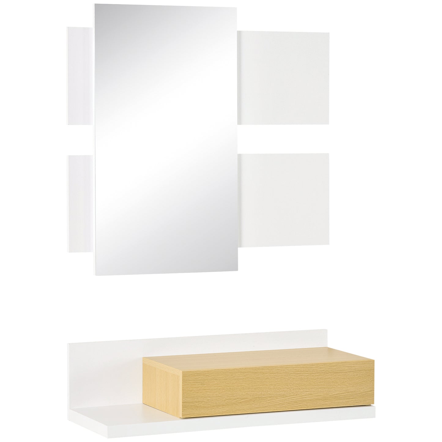 Set mobilier pentru hol cu oglinda si sertar, mobilier modern din lemn cu oglinda 40x70cm, fixare pe perete