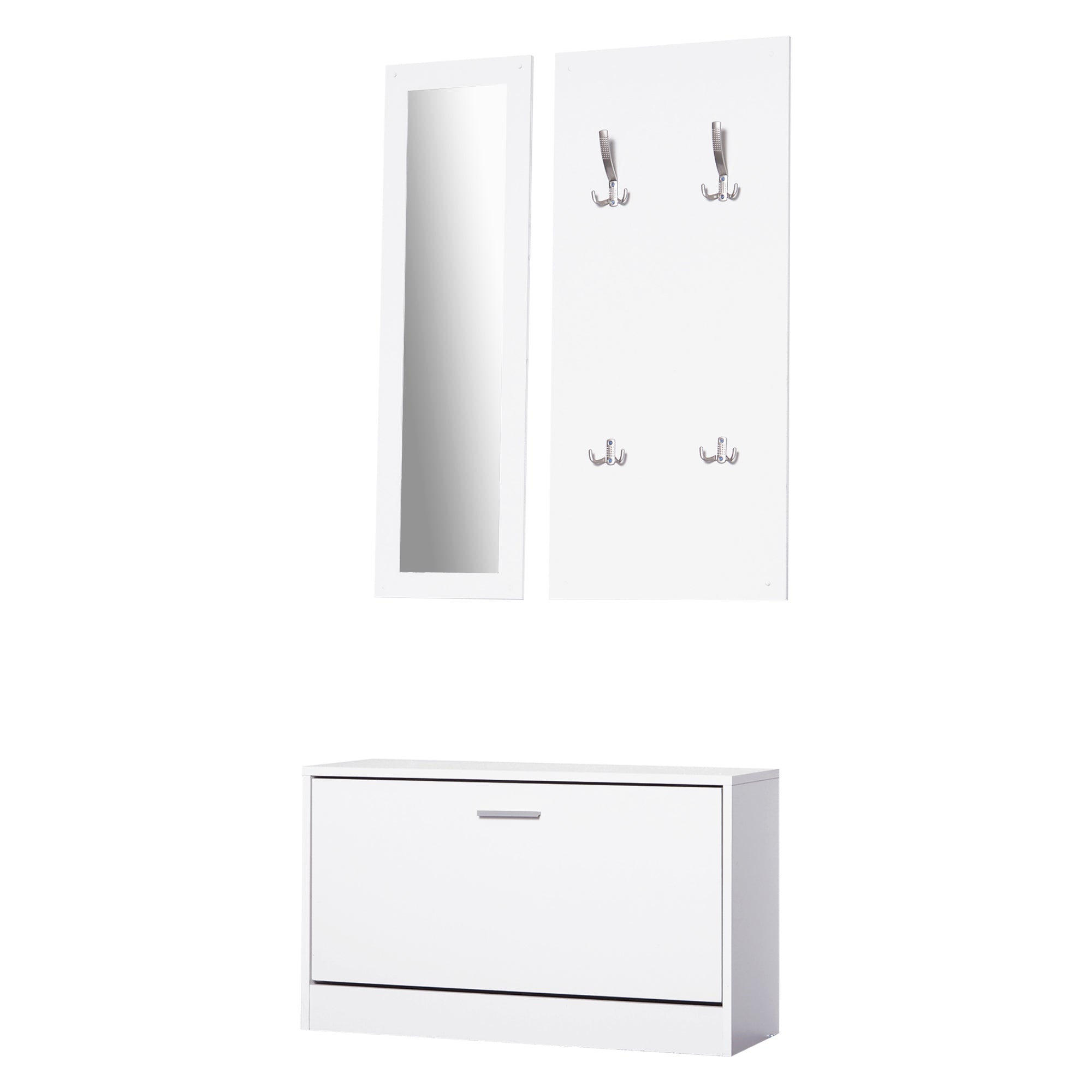Set Hol 3‑in‑1 – Cuier, Oglinda si Scarpiera Alba Compacta