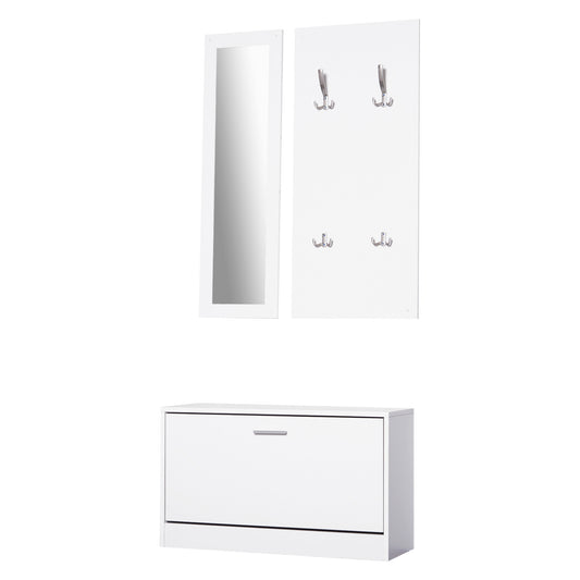 Set Hol 3‑in‑1 – Cuier, Oglinda si Scarpiera Alba Compacta