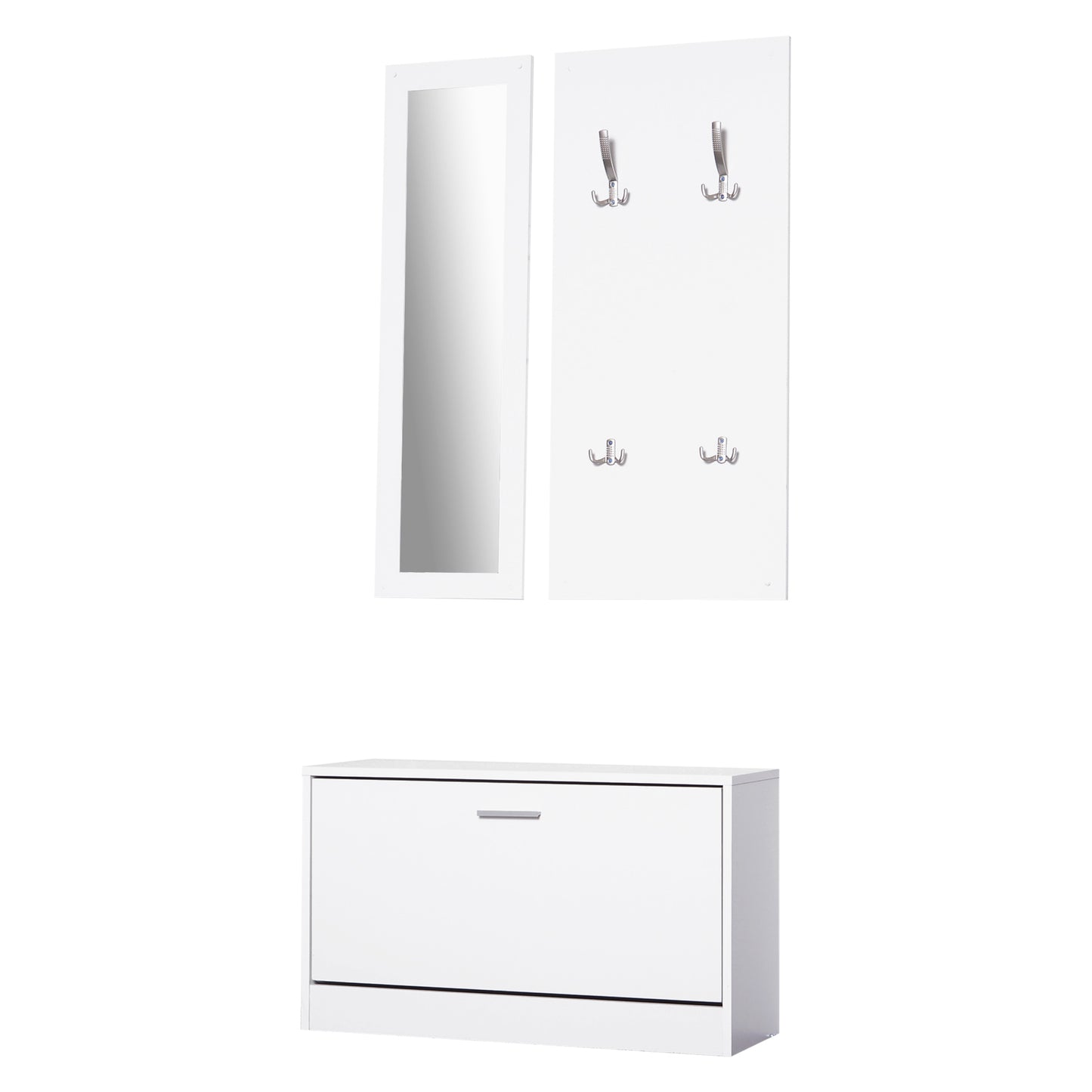 Set Hol 3‑in‑1 – Cuier, Oglinda si Scarpiera Alba Compacta