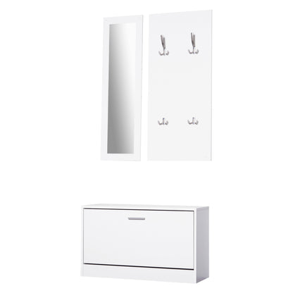 Set Hol 3‑in‑1 – Cuier, Oglinda si Scarpiera Alba Compacta