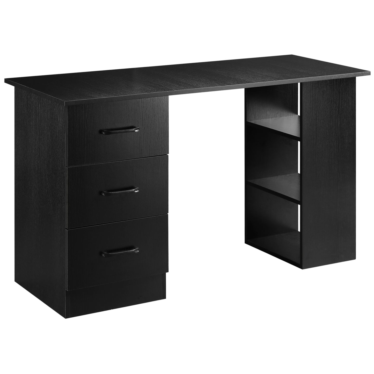 Birou Modern din Lemn cu 3 Sertare și 3 Rafturi pentru Cameră și Birou, 120x49x72cm, Negru
