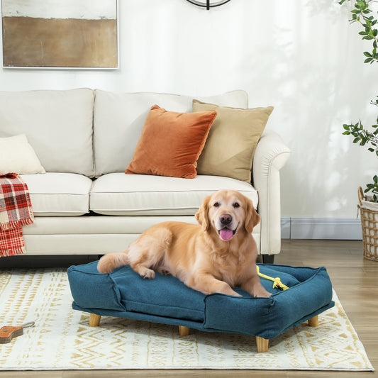Canapea Lettino pentru Câini Mari de până la 30 kg de Interior cu Pernă Detașabilă, 96x66x24 cm, Albastru