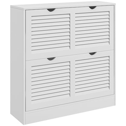 Dulap pentru încălțăminte compact din lemn, pentru 16 perechi de pantofi, cu 2 uși rabatabile, 81.5x25x83cm, alb