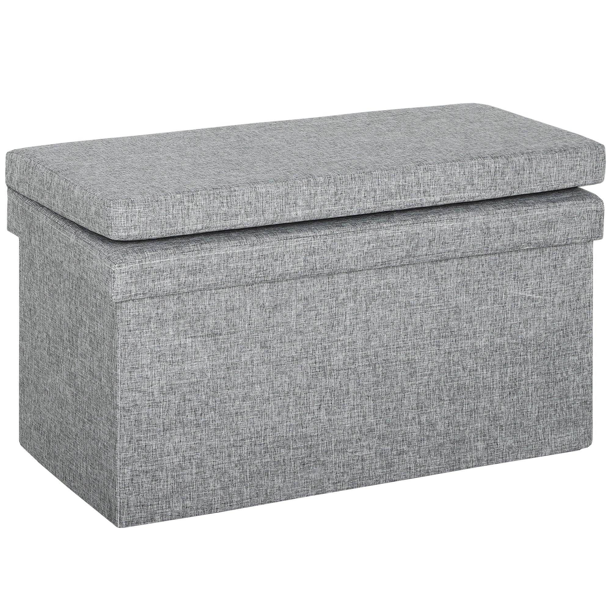 Bancă cu Spațiu de Depozitare Pliabilă cu Spătar și Capacitate de 77L, Tapițerie din Țesătură, 76x50x73 cm, Gri