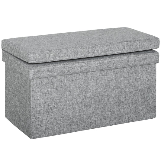 Bancă cu Spațiu de Depozitare Pliabilă cu Spătar și Capacitate de 77L, Tapițerie din Țesătură, 76x50x73 cm, Gri