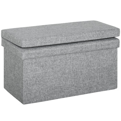 Bancă cu Spațiu de Depozitare Pliabilă cu Spătar și Capacitate de 77L, Tapițerie din Țesătură, 76x50x73 cm, Gri