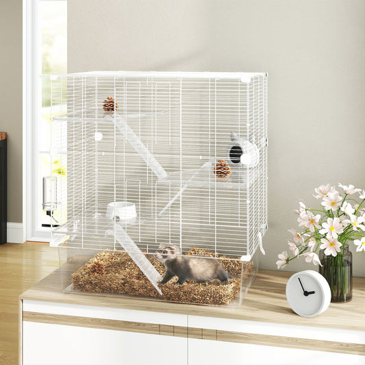 Cușcă pentru rozătoare pe mai multe niveluri cu accesorii incluse, din oțel, PET și PS, 73x47x80 cm, alb