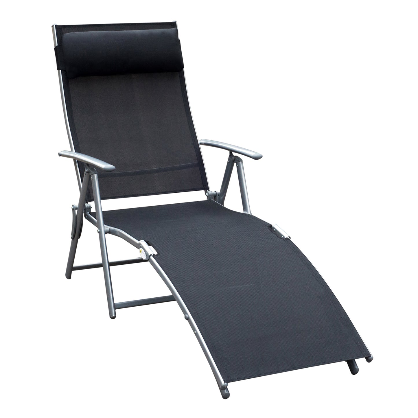 Șezlong de Grădină Pliabil cu Pernă și Spătar cu 7 Poziții de Înclinare, 137x63.5x100.5 cm, Negru