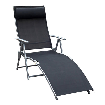 Șezlong de Grădină Pliabil cu Pernă și Spătar cu 7 Poziții de Înclinare, 137x63.5x100.5 cm, Negru