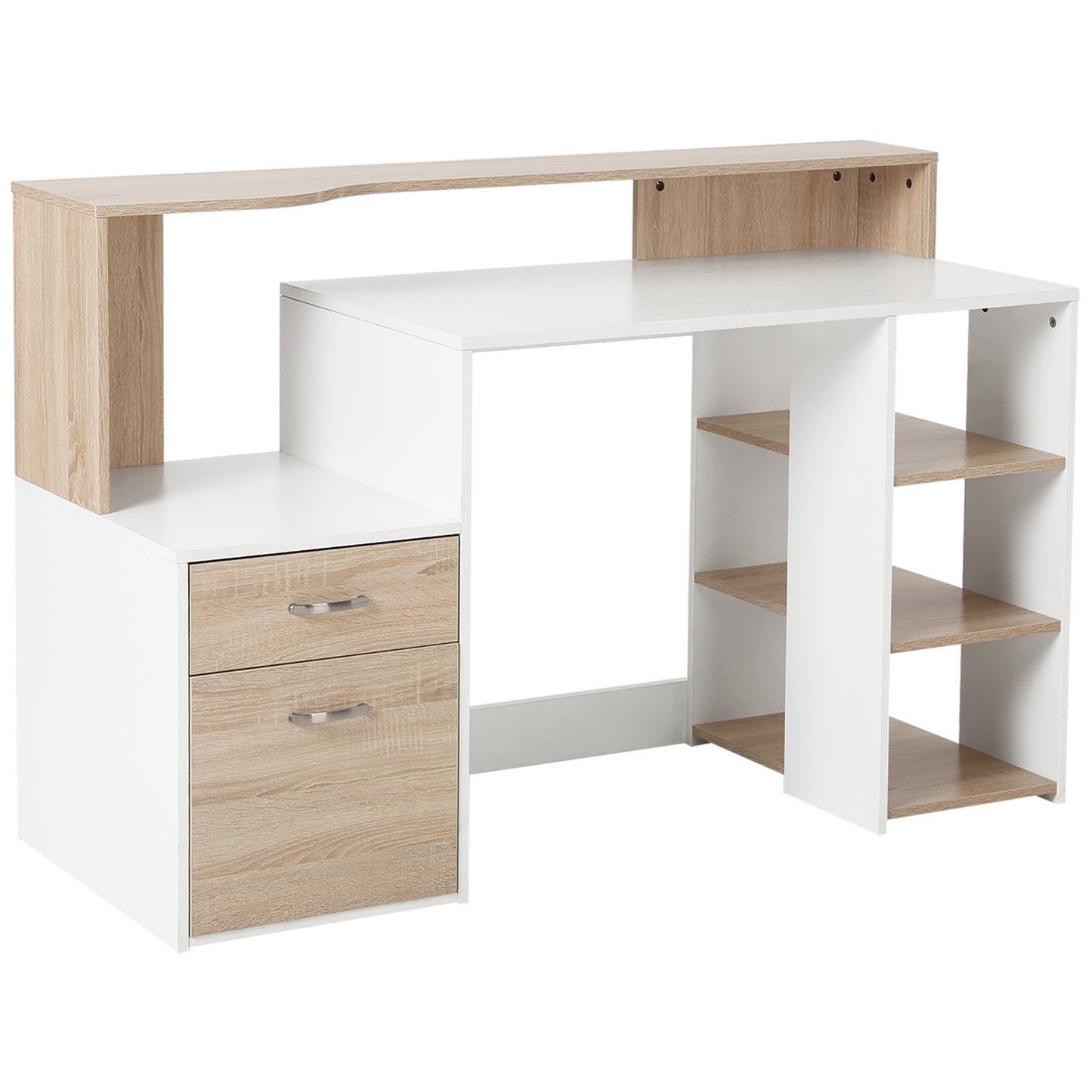 Masa de Birou Moderna pentru Computer cu Rafturi din Lemn MDF, 140x55x92 cm