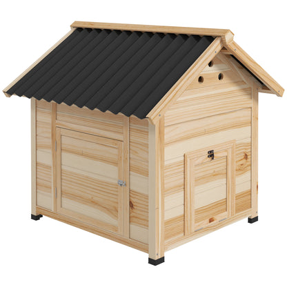 Căsuță pentru Rațe de Exterior, Căsuță cu Rampă, Bază Detașabilă, Acoperiș Inclinat și Orificii de Ventilație, 78x90x92 cm, Lemn