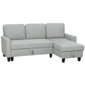 Canapea extensibilă cu 3 locuri, șezlong și spațiu de depozitare, material textil cu efect de in, 197x129x85 cm, gri și negru