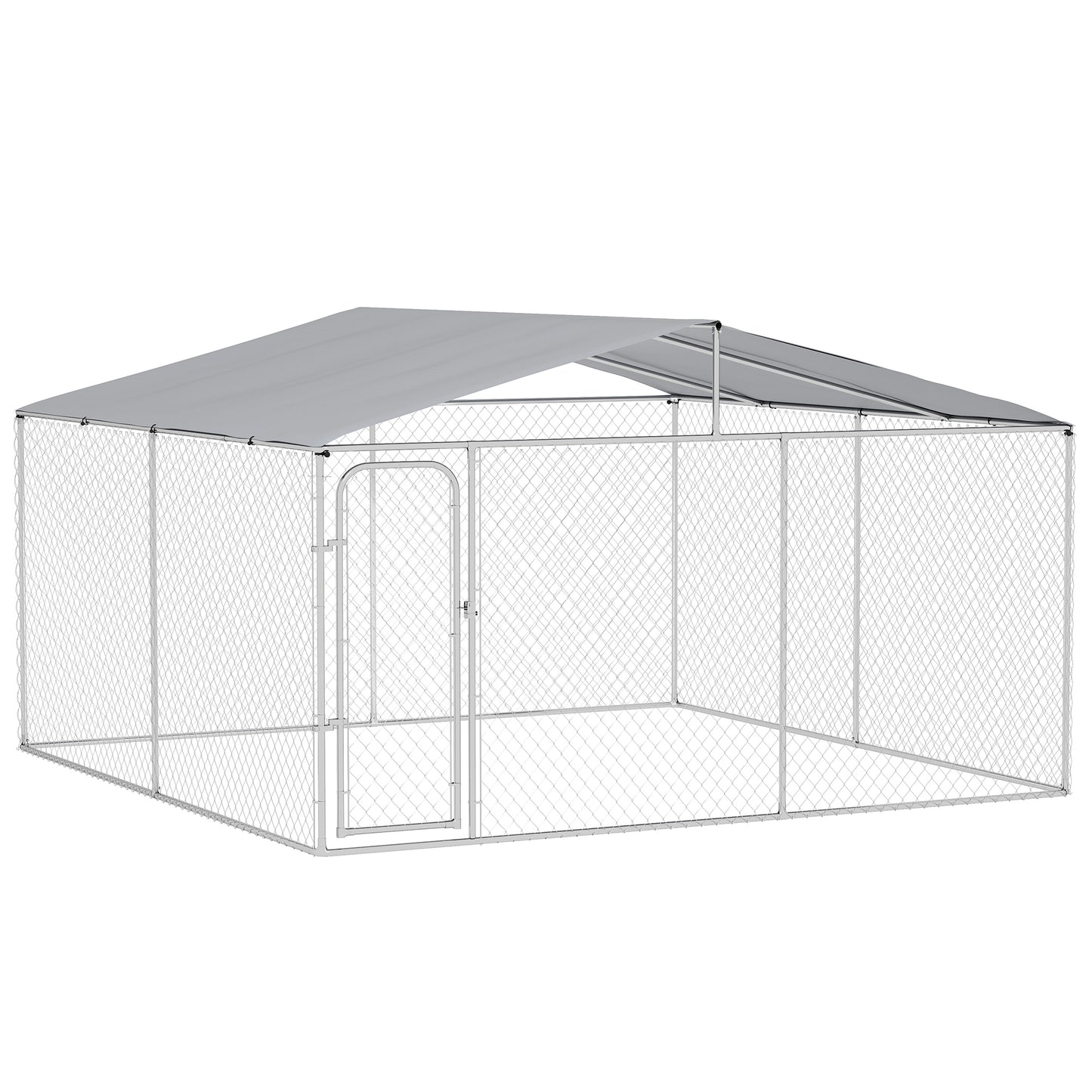 Țarc pentru Câini din Metal cu Acoperiș din Material Oxford și Ușă cu Închidere, 4x4x2,3m
