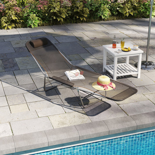 Șezlong Reglabil pentru Exterior, Scaun Reclinabil de Grădină și Piscină din Material Textilene Confortabil, Culoare Cafeniu