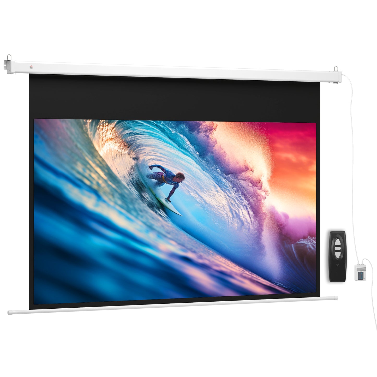 Ecran pentru Proiector 84 Inch cu Telecomandă, din PVC și Metal, 212x8x150 cm, Alb